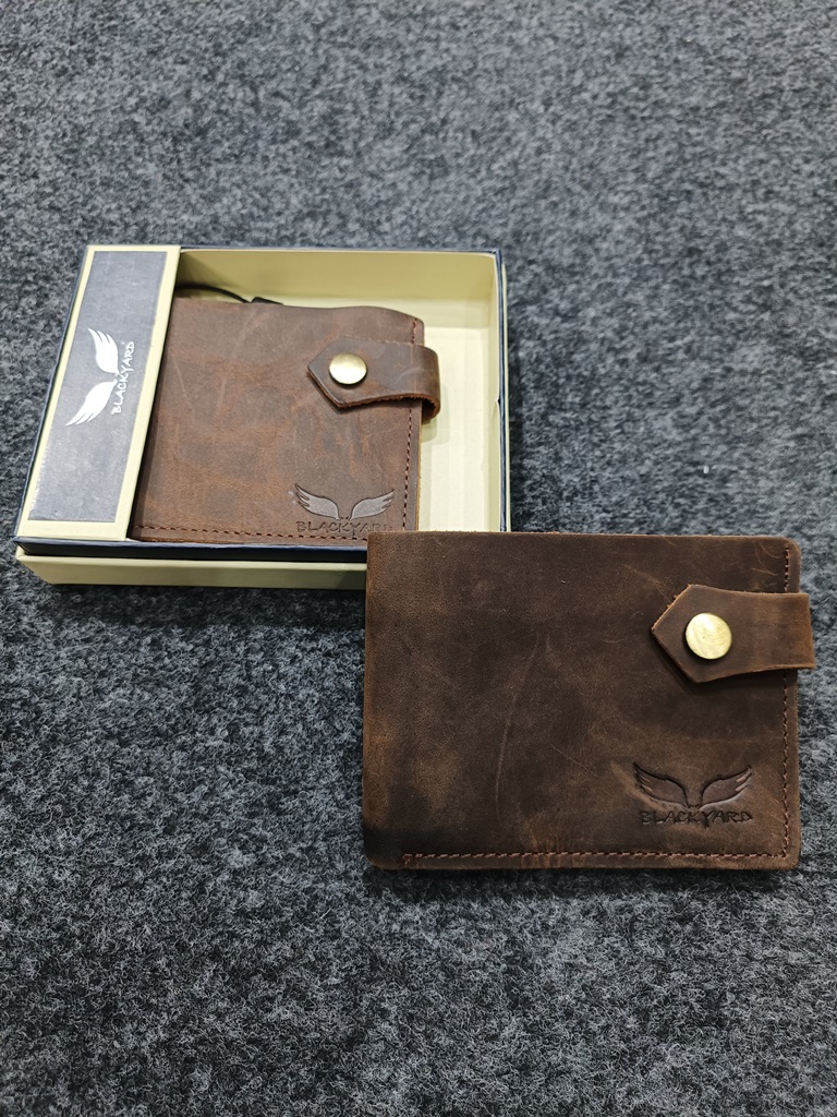 Wallet Dark Brown With Button Leather